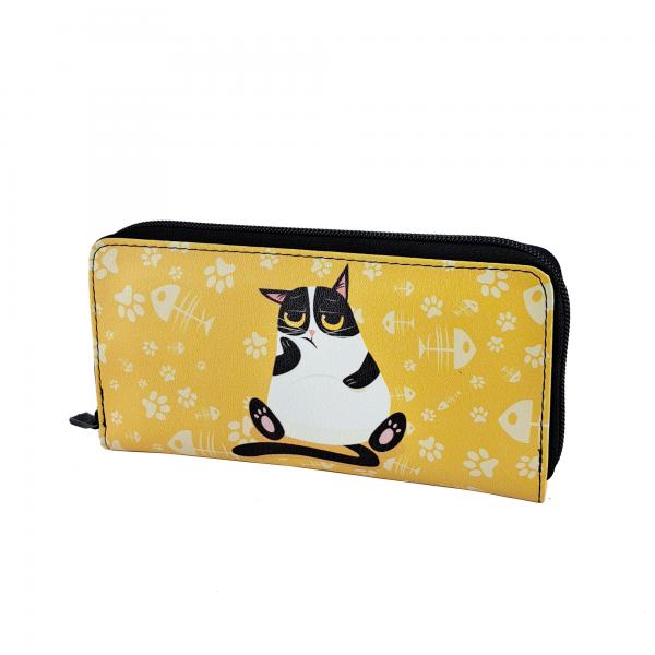 Perabags Kedi Baskılı Fermuarlı Cüzdan